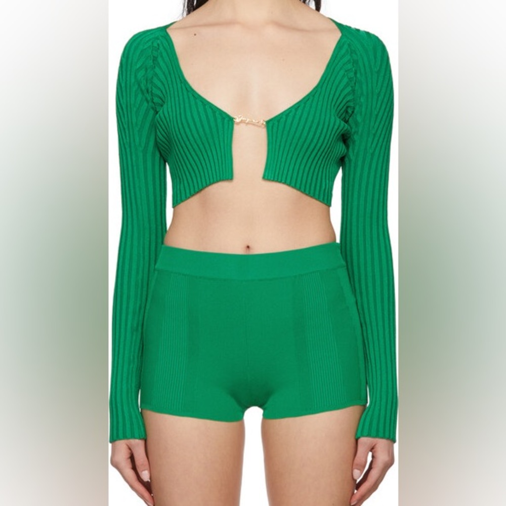 JACQUEMUS Green Le Raphia La Maille Pralù Cardigan